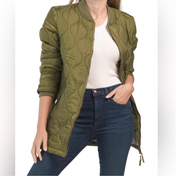 NWT AVEC LES FILES Heritage Quilted Longline Bomber Coat in Olive Green size Sm - Picture 5 of 5